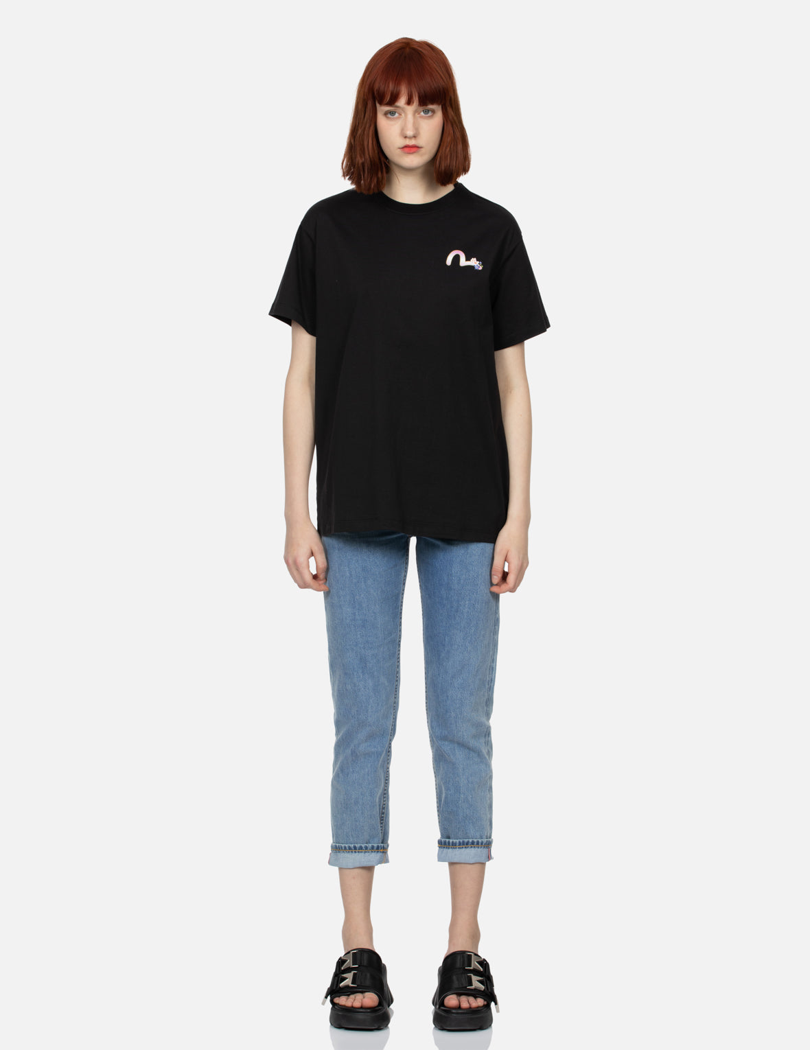Seagull Embroidery and Wisteria Print Relax Fit Jeans
