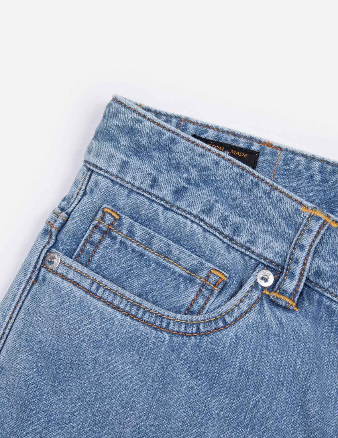 Seagull Embroidery and Wisteria Print Relax Fit Jeans