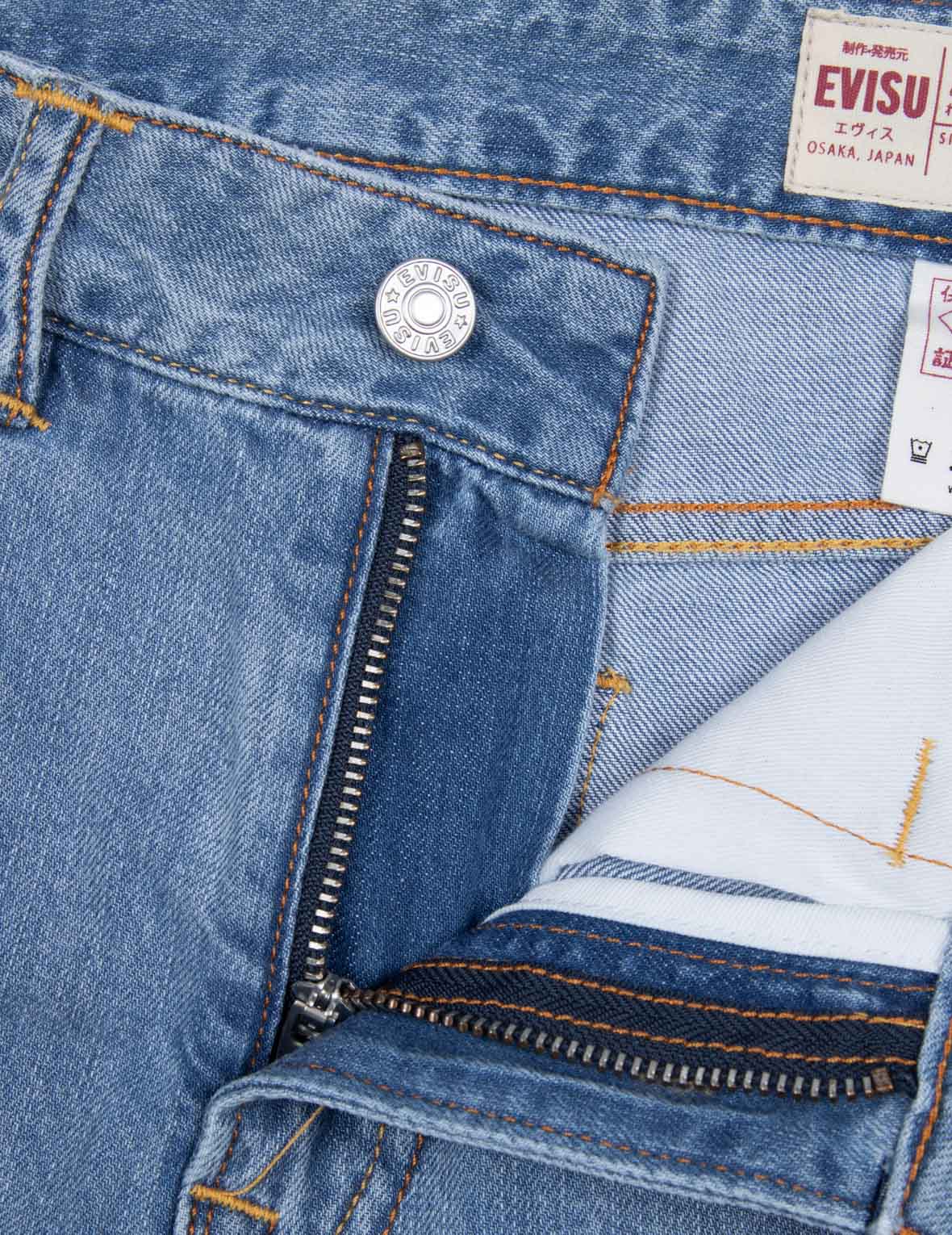 Seagull Embroidery and Wisteria Print Relax Fit Jeans