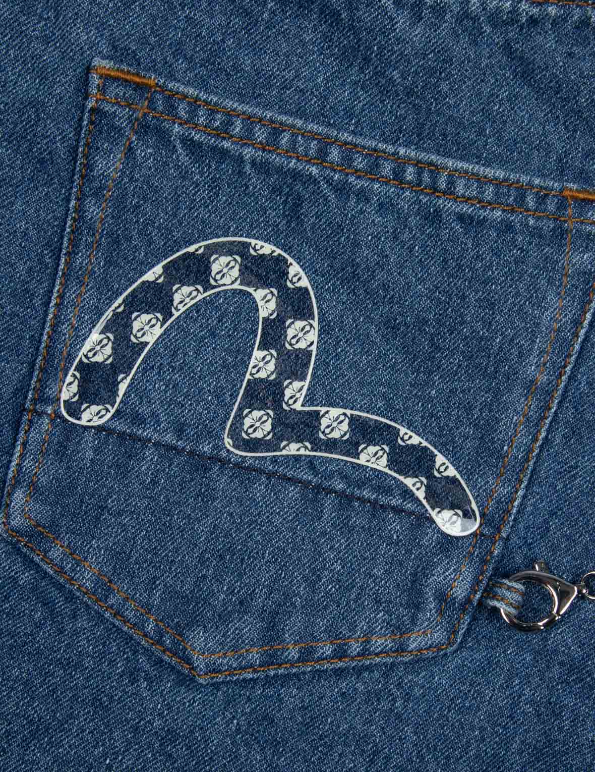 Seagull Print Fashion Fit Denim Pleated Skirt