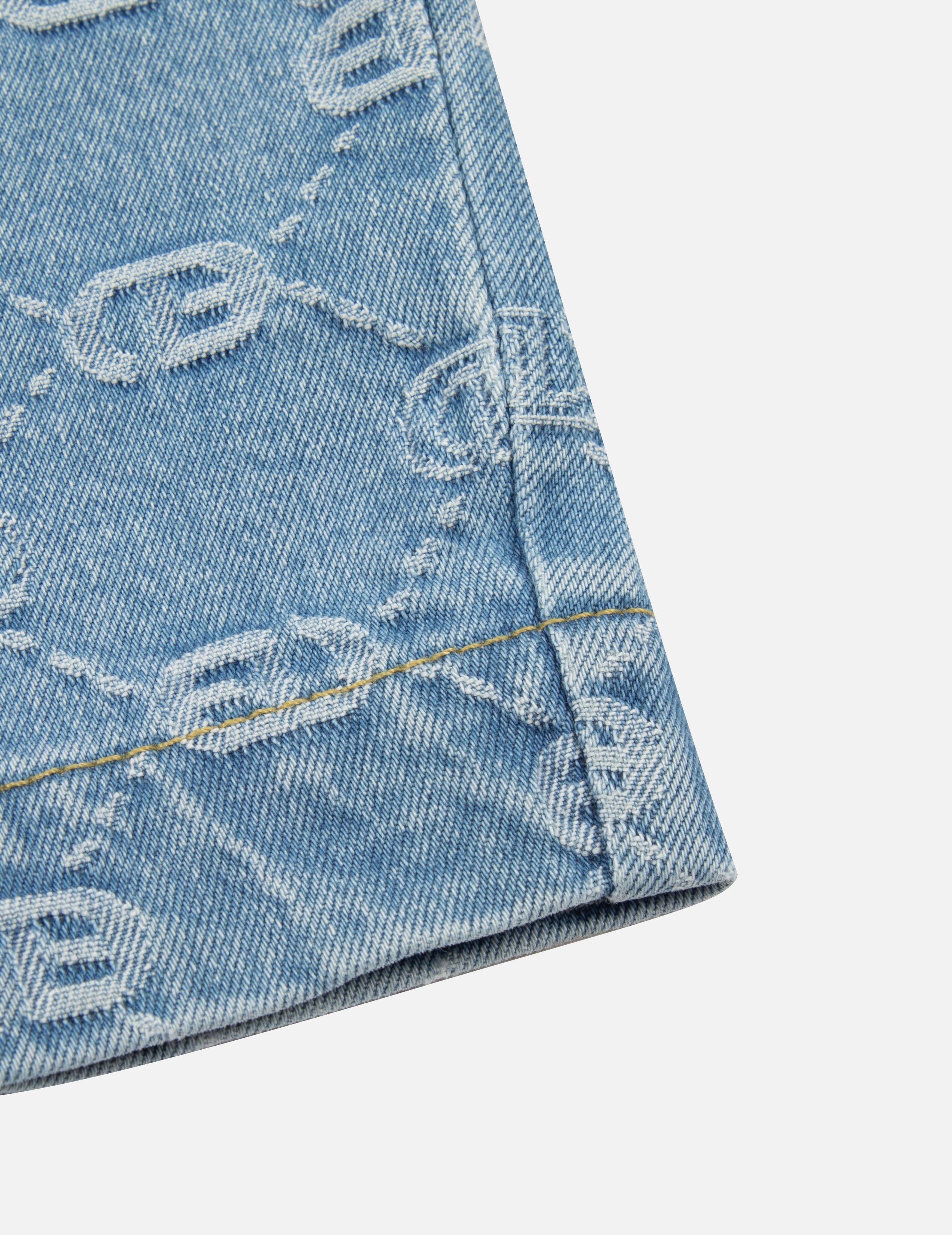 Allover Logo Jacquard and Rhinestone Seagull Fashion Fit Denim Shirt