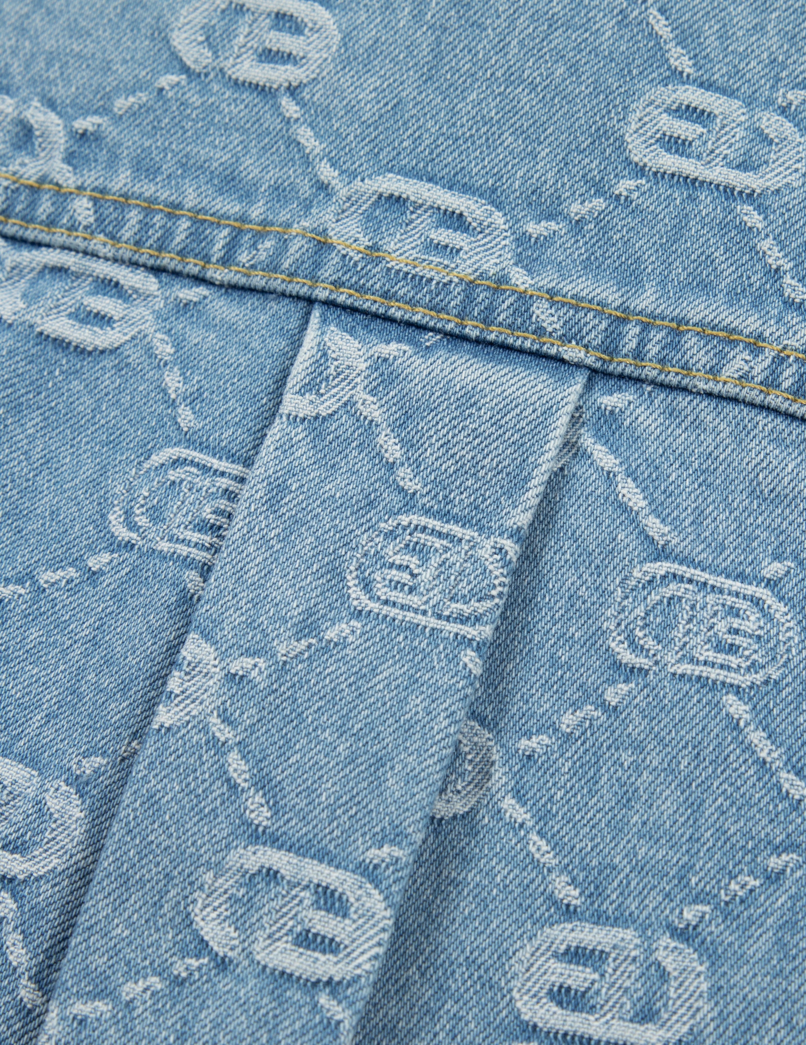 Allover Logo Jacquard and Rhinestone Seagull Fashion Fit Denim Shirt