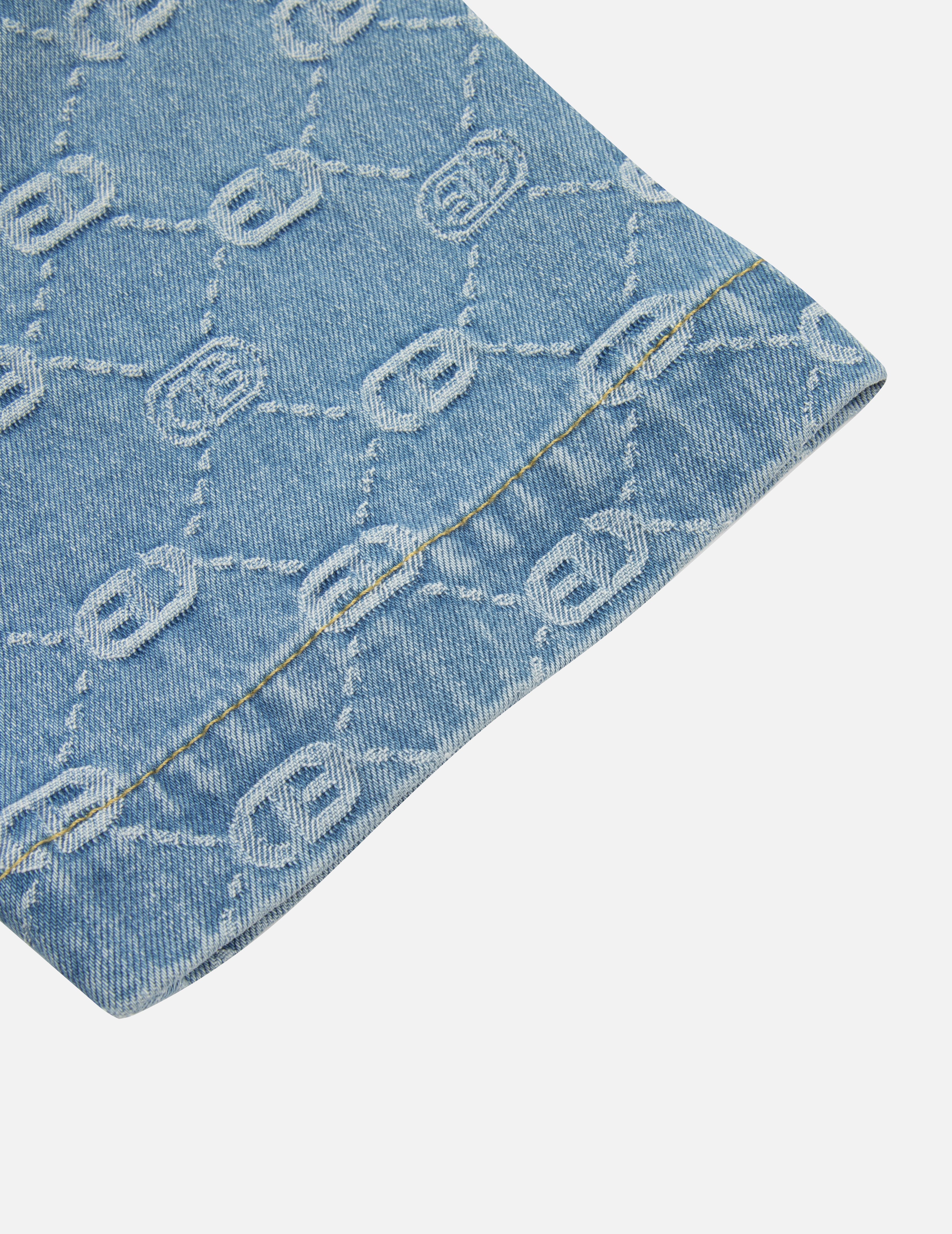 Allover Logo Jacquard and Rhinestone Seagull Fashion Fit Denim Shirt