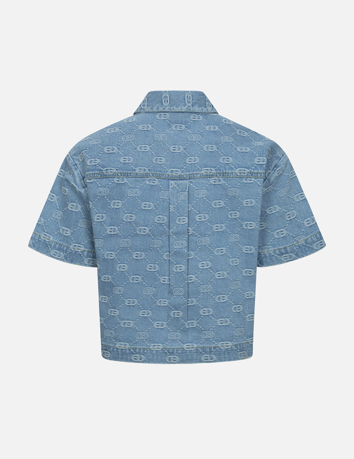 Allover Logo Jacquard and Rhinestone Seagull Fashion Fit Denim Shirt