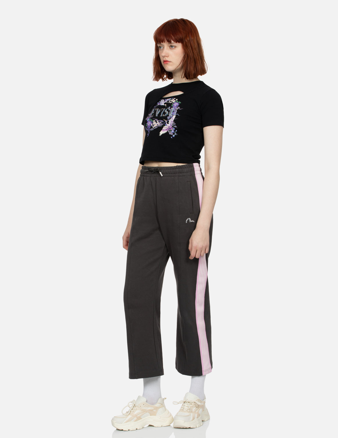 Cranes and Wisteria Print Fashion Fit Cut-out T-Shirt