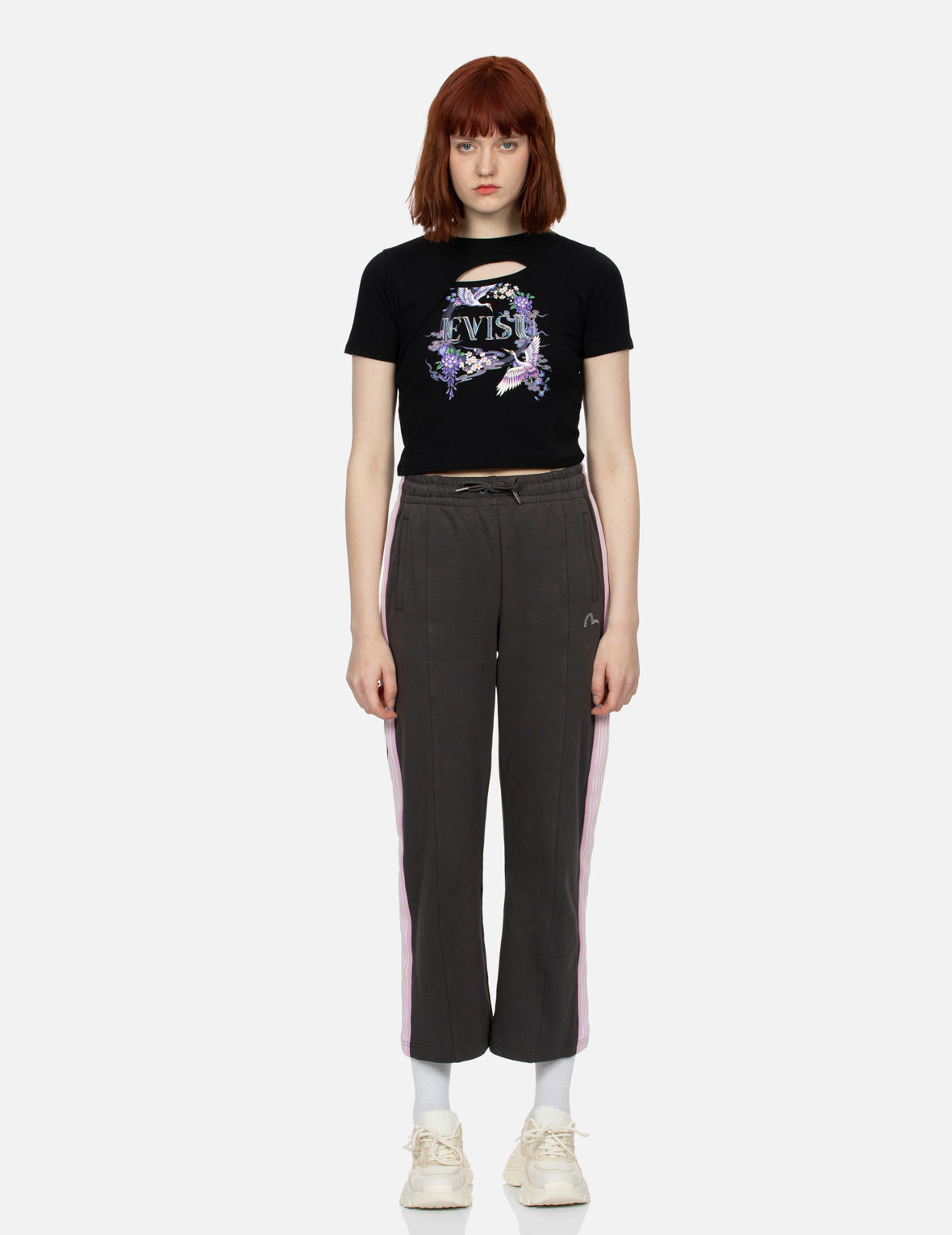 Cranes and Wisteria Print Fashion Fit Cut-out T-Shirt