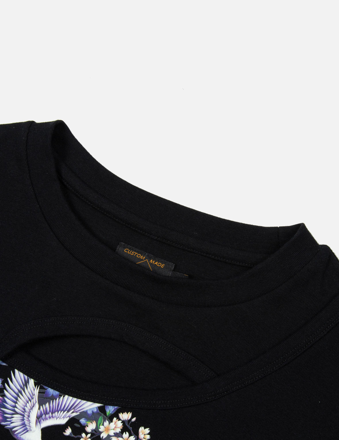 Cranes and Wisteria Print Fashion Fit Cut-out T-Shirt