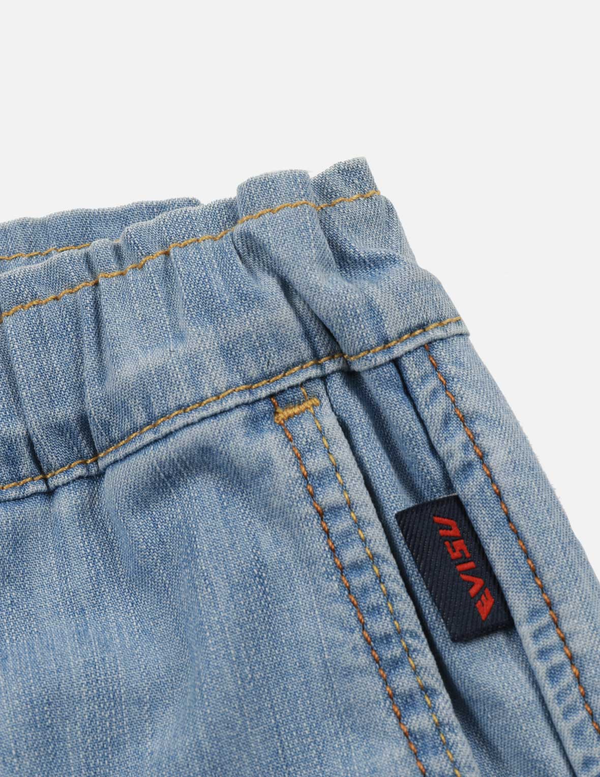 Seagull Print and Overlapping Multi-Pocket Regular Fit Denim Shorts