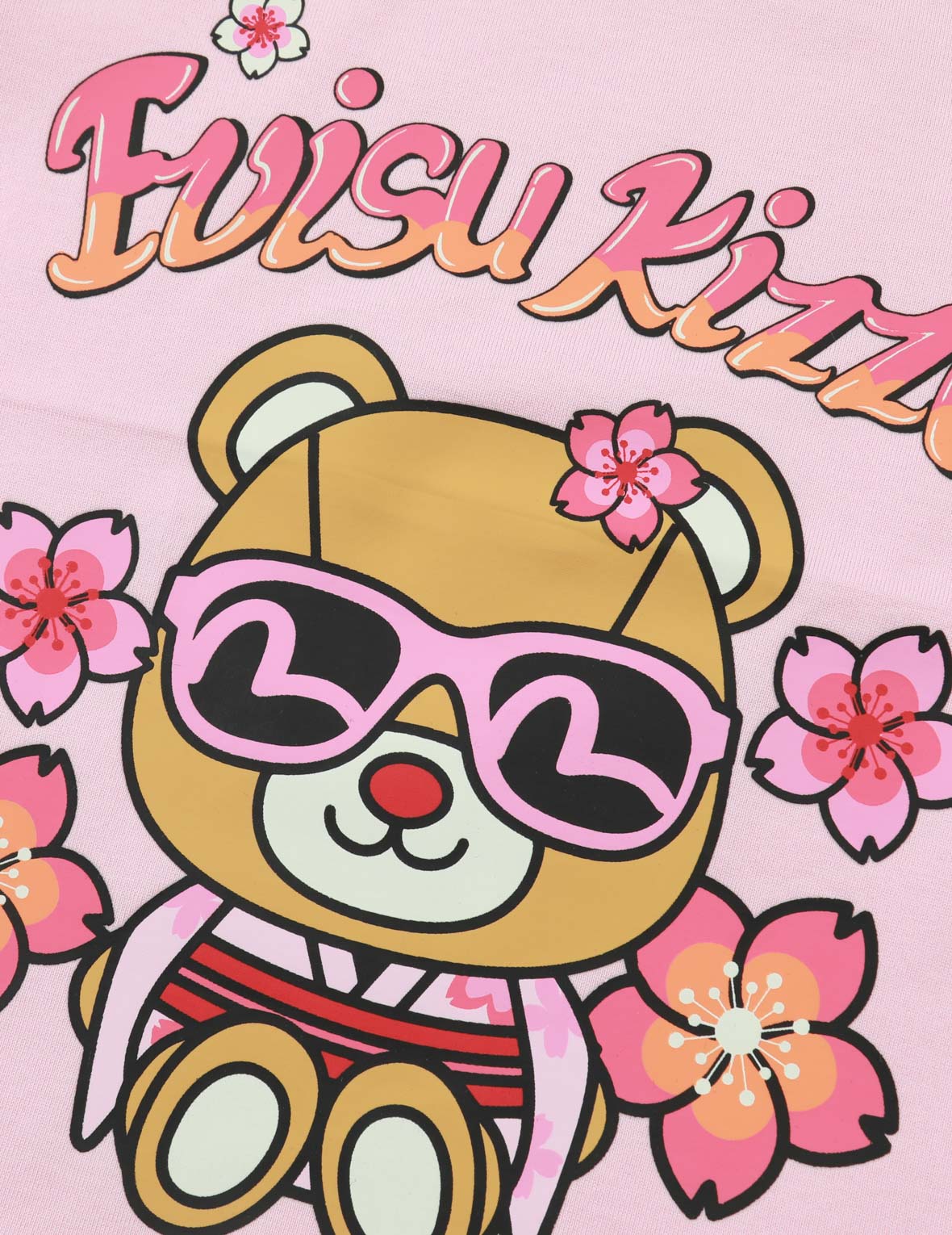和服小熊和櫻花印花常規版型T恤