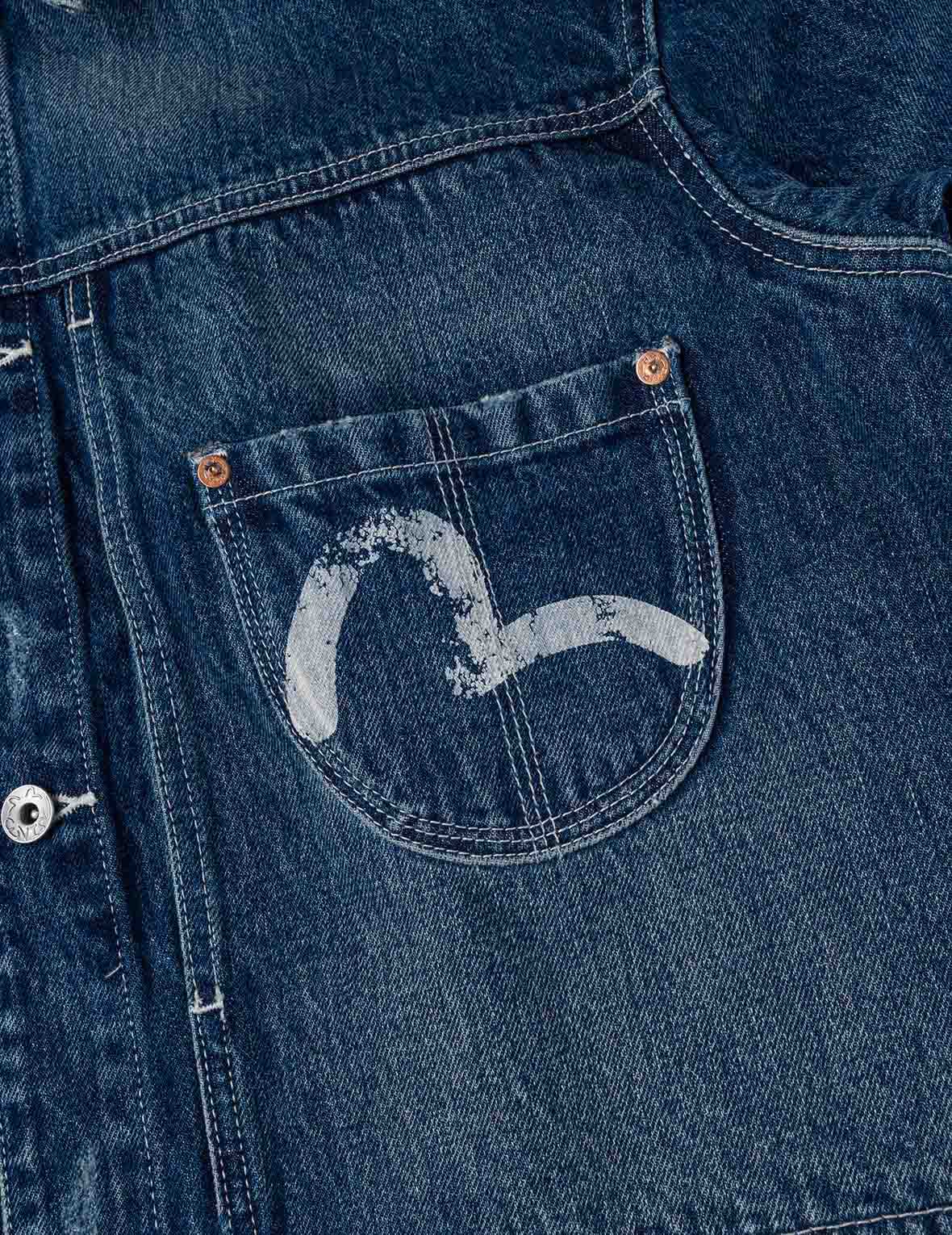 斑駁海鷗印花寬版休閒洗水牛仔外套