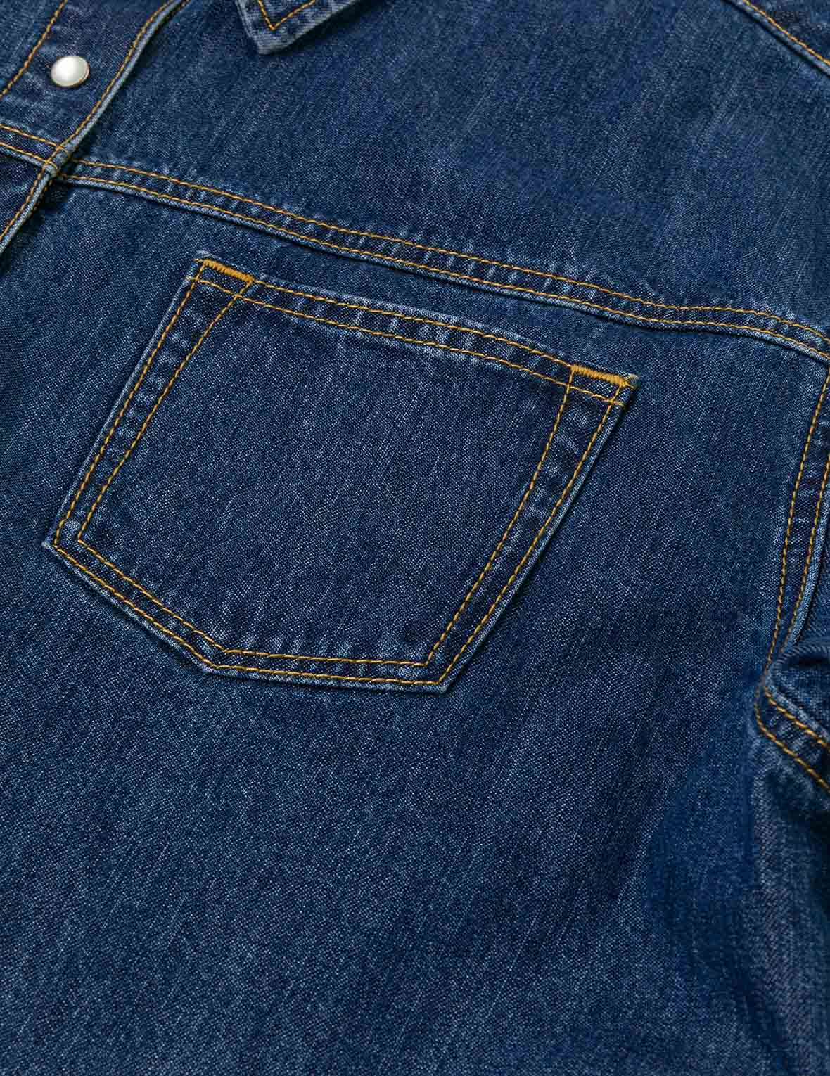 Distressed Logo Appliqué Embroidery Relax Fit Denim Shirt