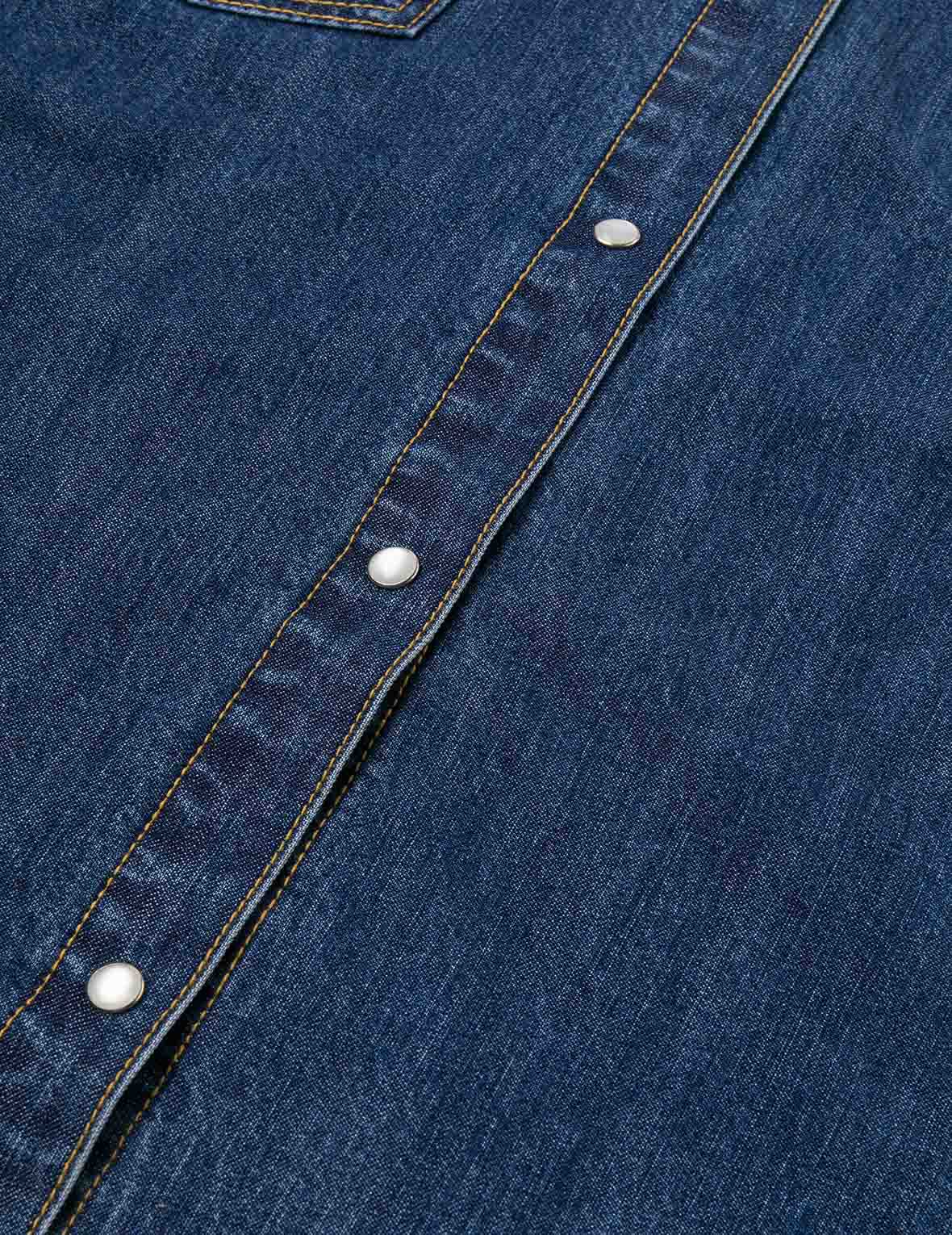 Distressed Logo Appliqué Embroidery Relax Fit Denim Shirt