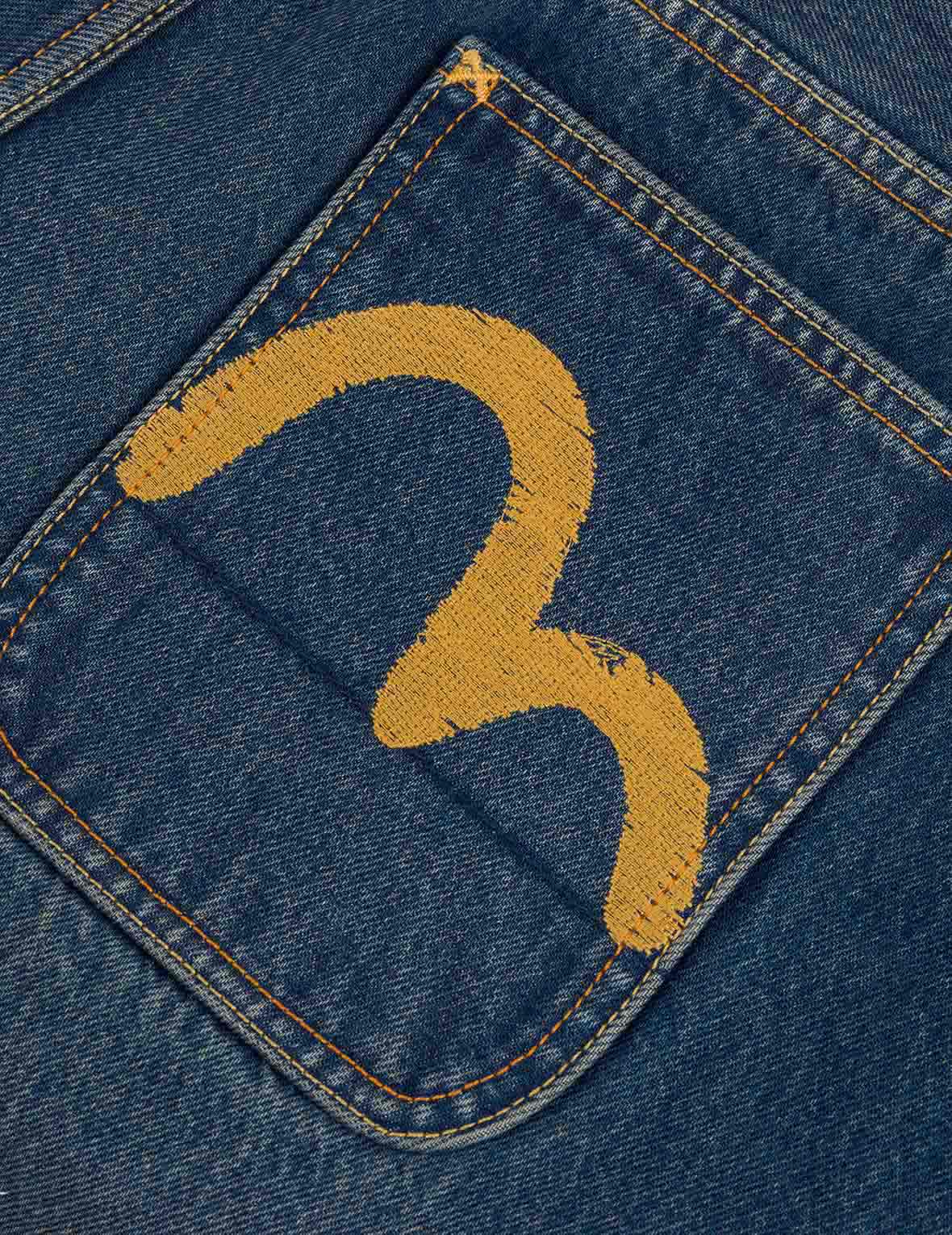 Seagull Embroidery Regular Fit Washed Denim Jorts