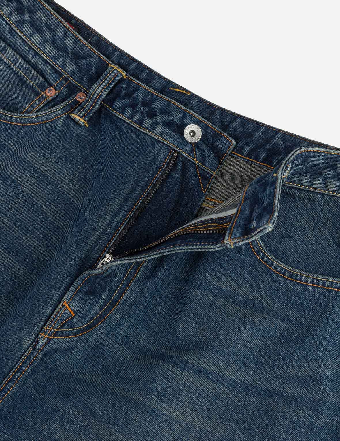 Seagull Embroidery Regular Fit Washed Denim Jorts