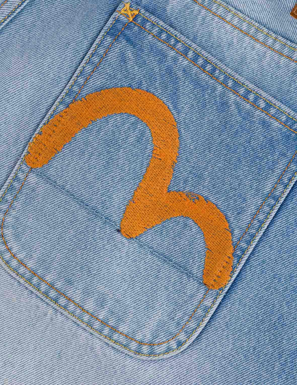 Seagull Embroidery Regular Fit Washed Denim Jorts