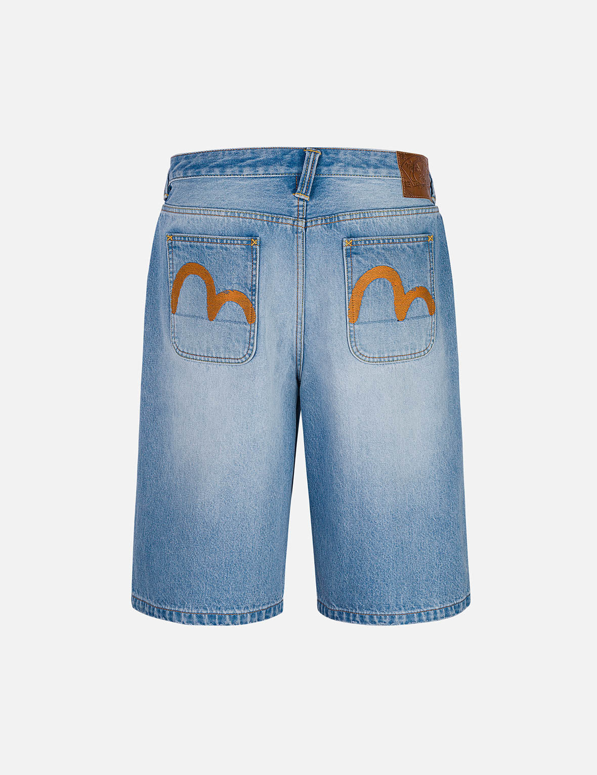 Seagull Embroidery Regular Fit Washed Denim Jorts