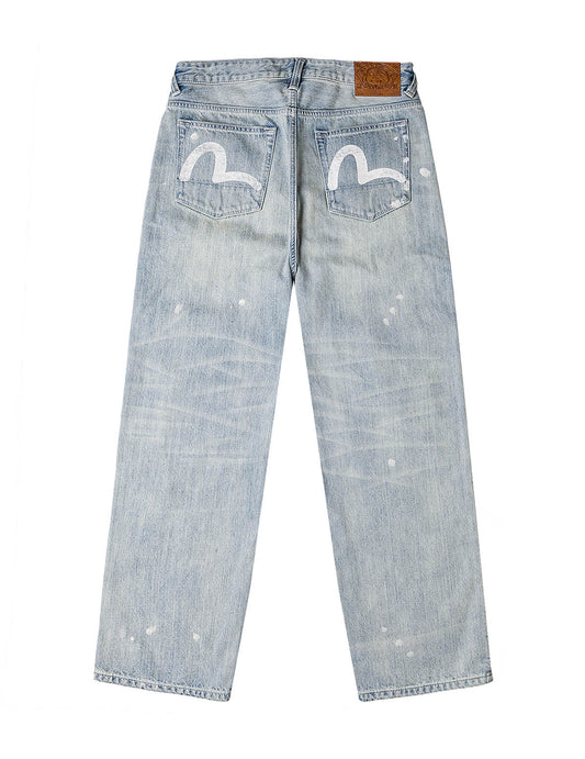 Washed Patchwork and Seagull Print Loose Fit Denim Jeans