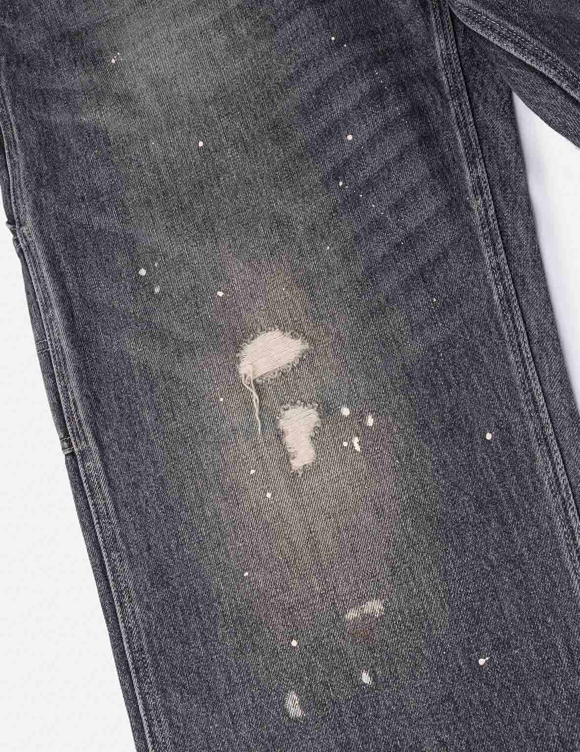 洗水破損大M印花寬版休閒牛仔褲