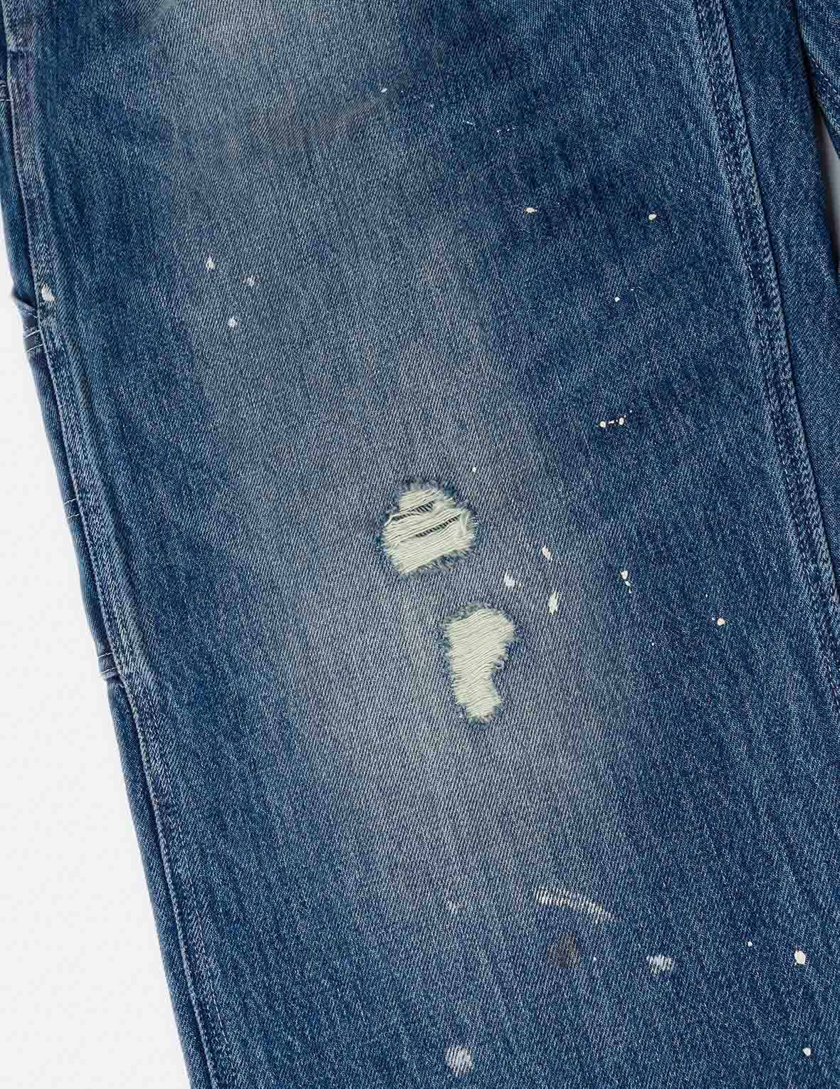 洗水破損大M印花寬版休閒牛仔褲