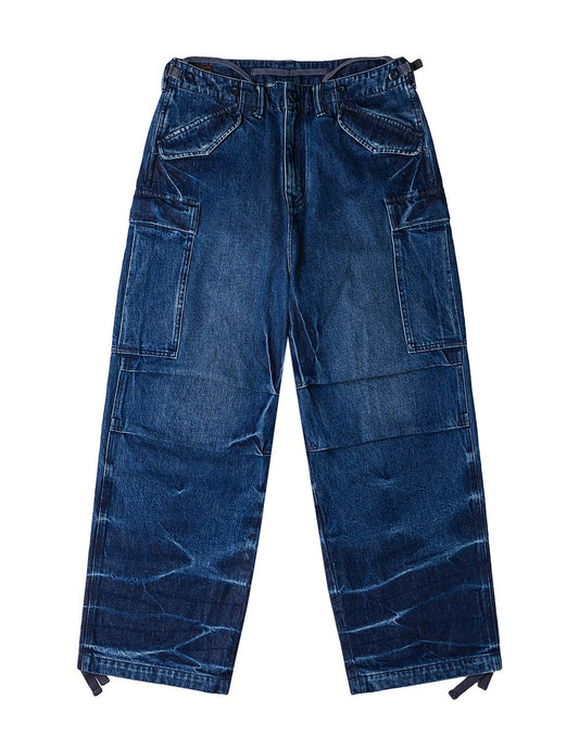 Vintage motorcycle Print Washed Daicock Embroidery Wide-leg Cargo Jeans