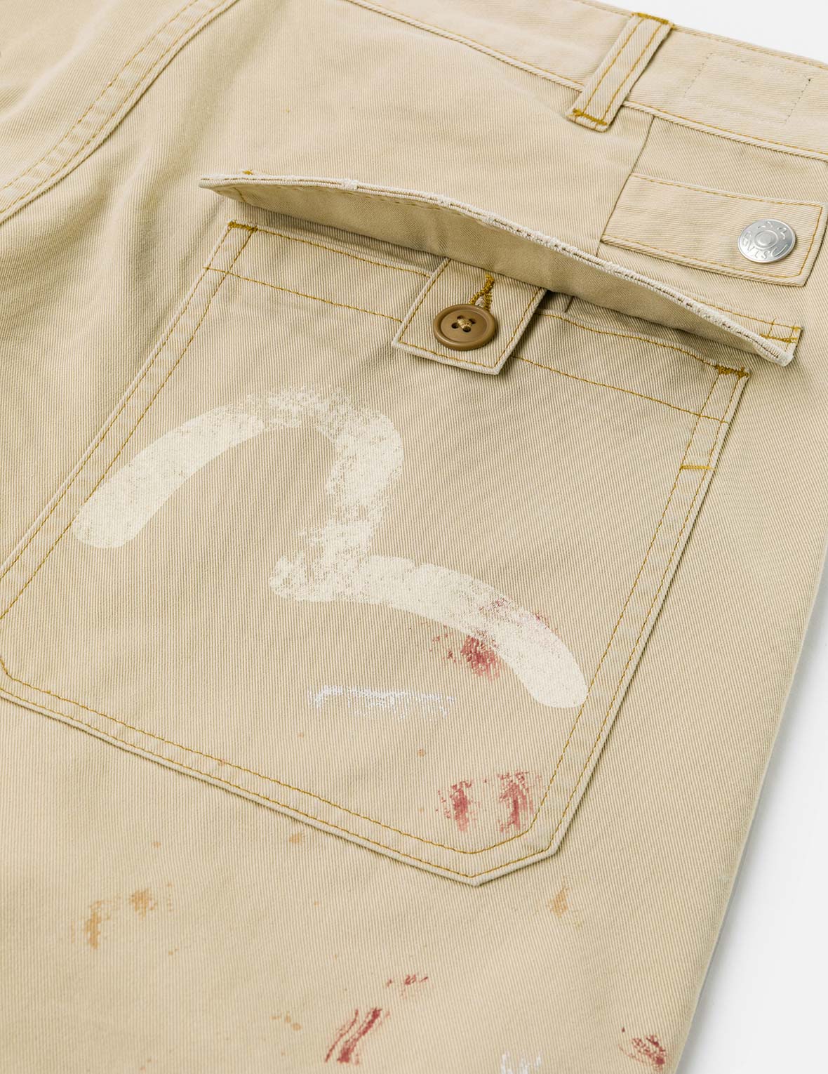 手繪海鷗與潑墨印花寬版休閒飛行褲