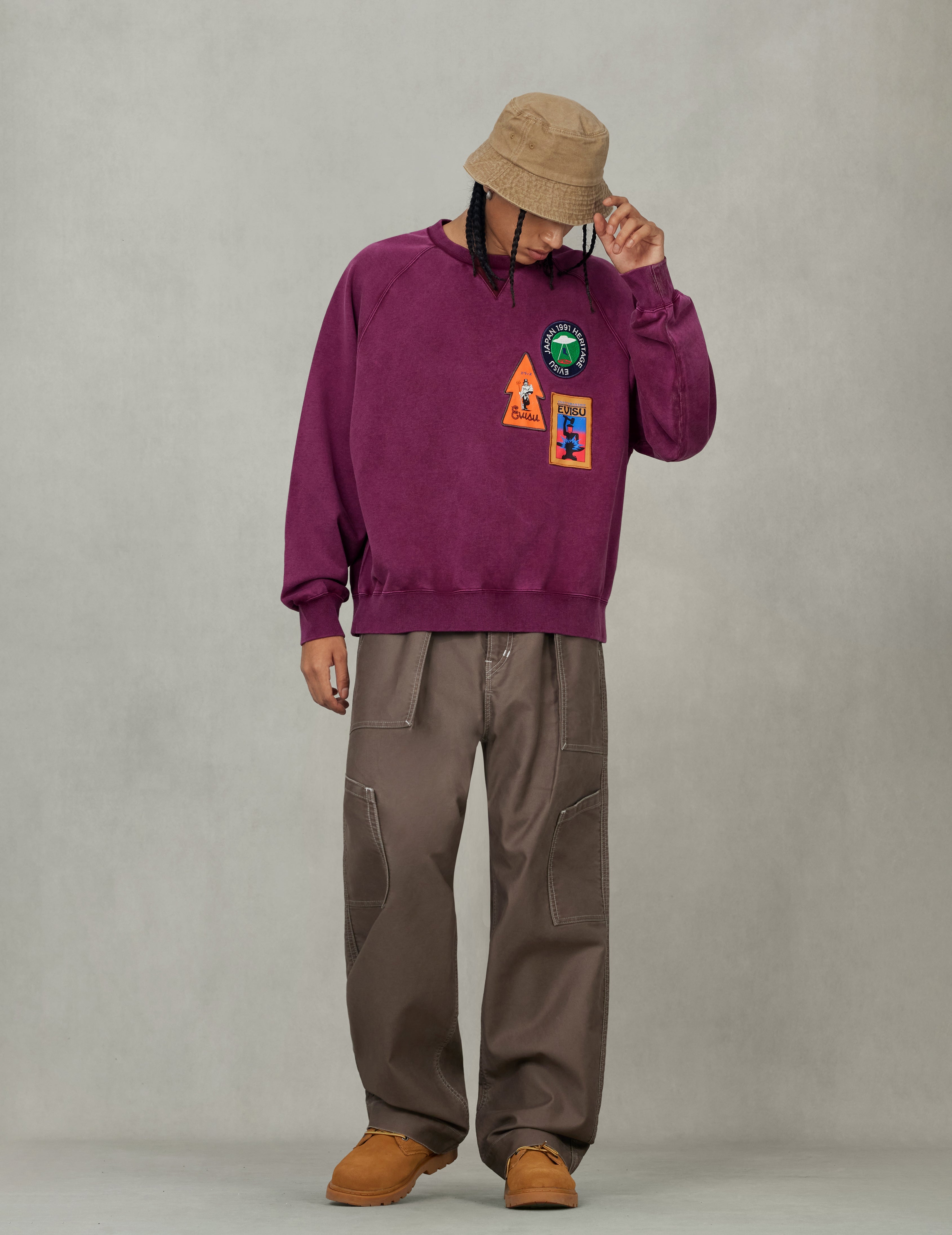 American "Ebisu" Patch and Seagull Embroidery Relax Fit Sweatshirt