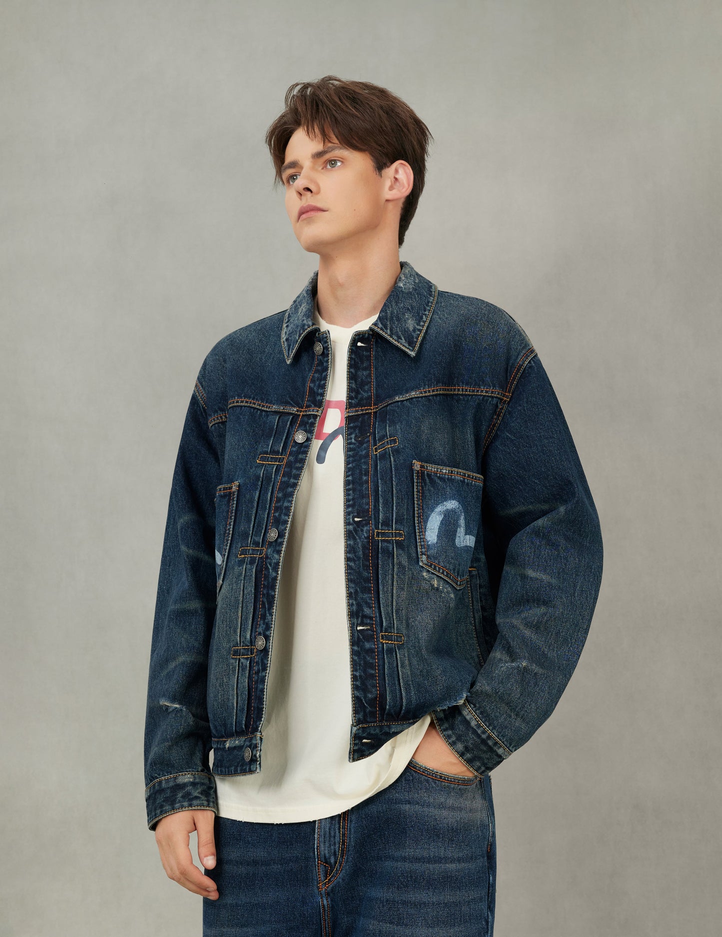 EVISU X GDC 洗水寬版休閒牛仔外套