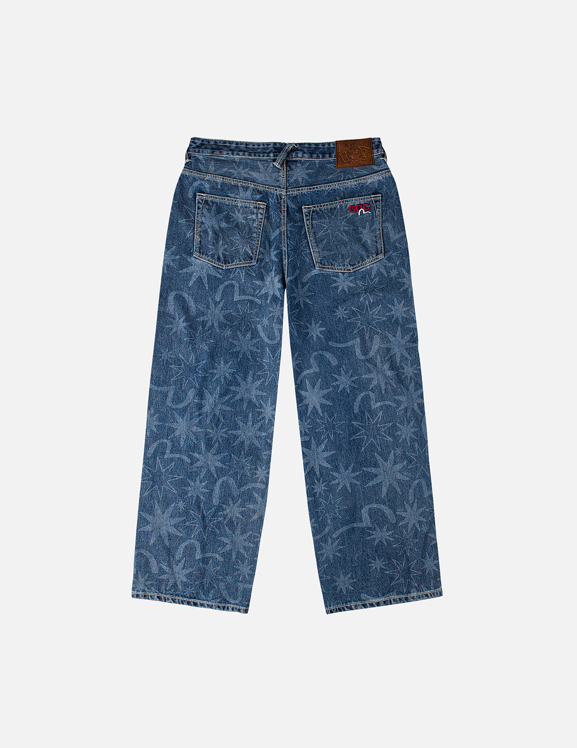 EVISU X GDC 滿地洗水印花寬版休閒牛仔褲