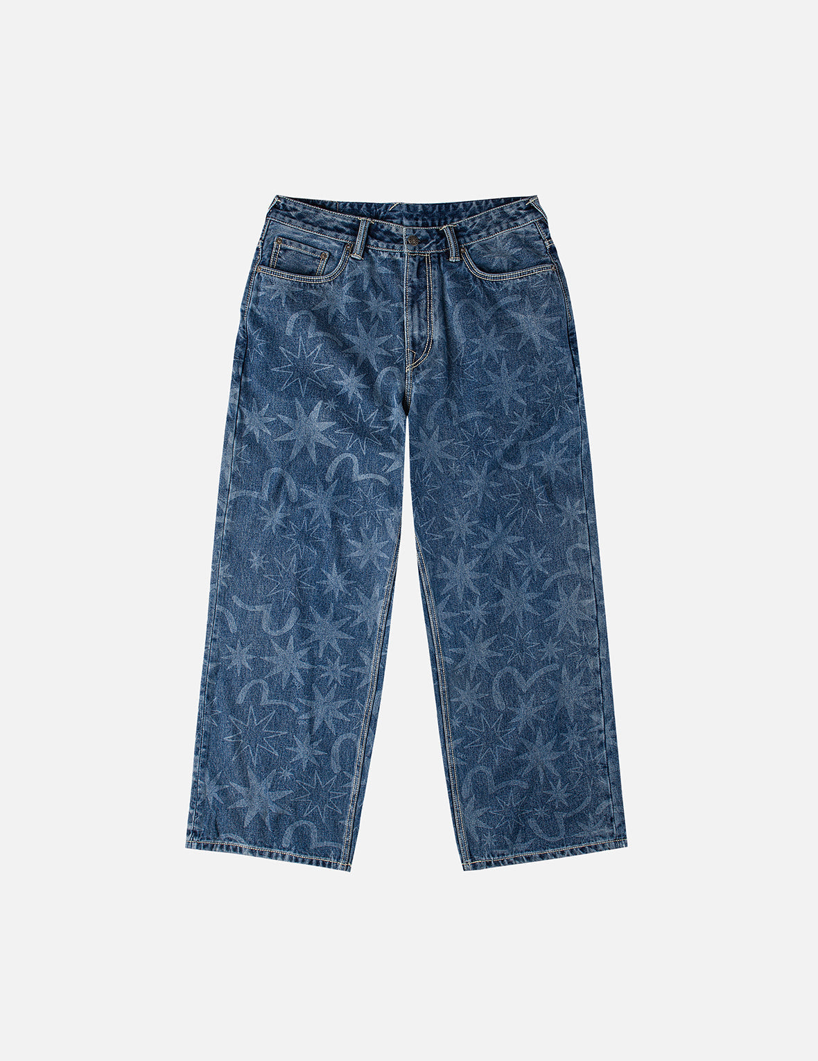 EVISU X GDC 滿地洗水印花寬版休閒牛仔褲
