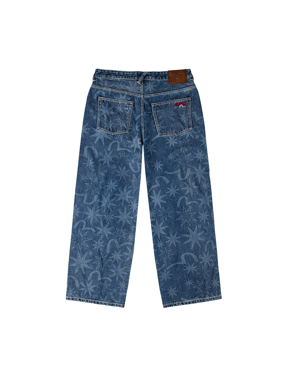 EVISU X GDC 滿地洗水印花寬版休閒牛仔褲