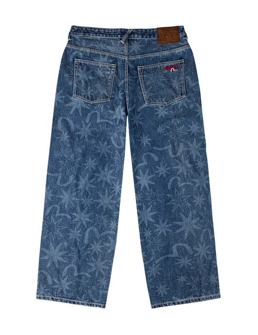 EVISU X GDC 滿地洗水印花寬版休閒牛仔褲