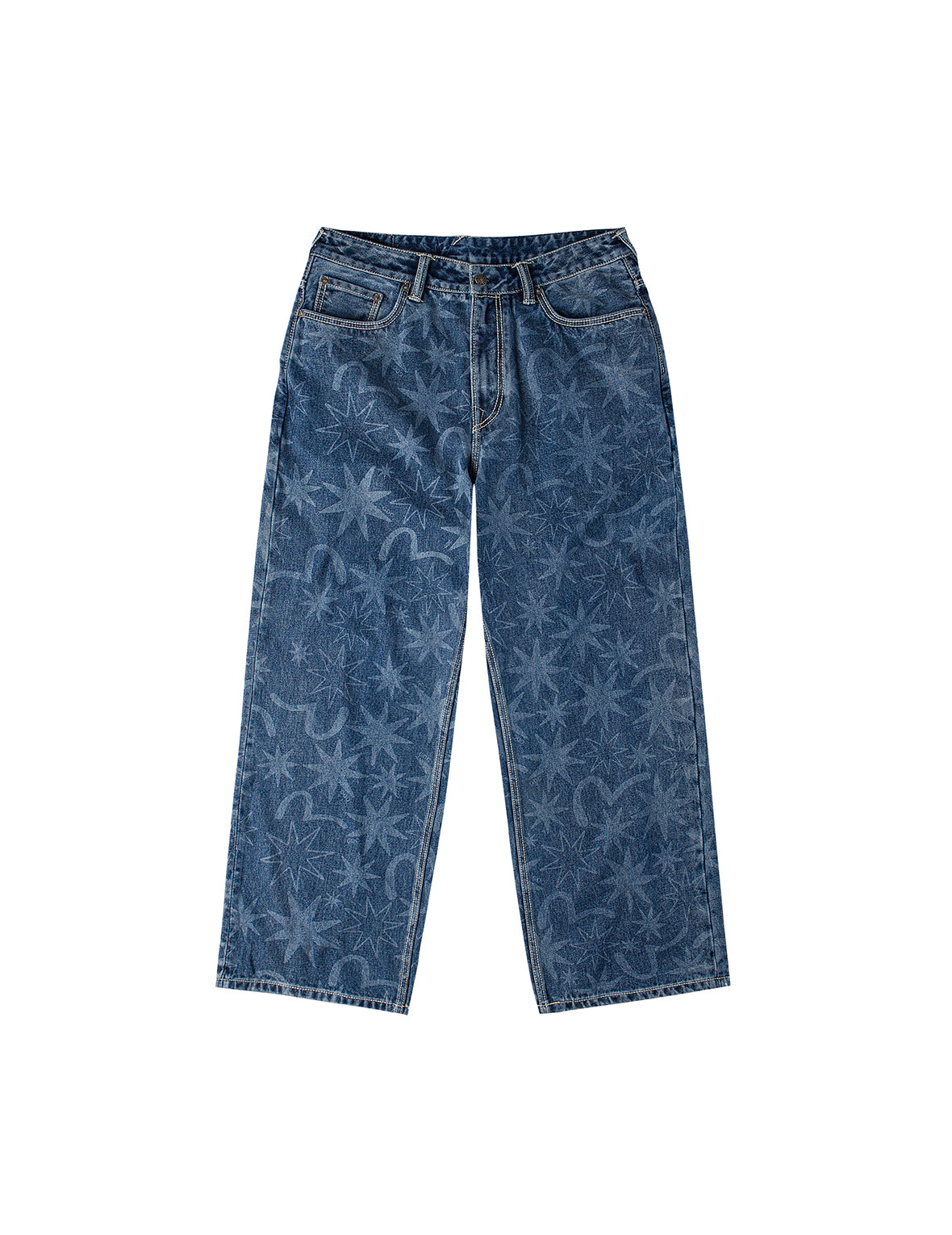 EVISU X GDC 滿地洗水印花寬版休閒牛仔褲