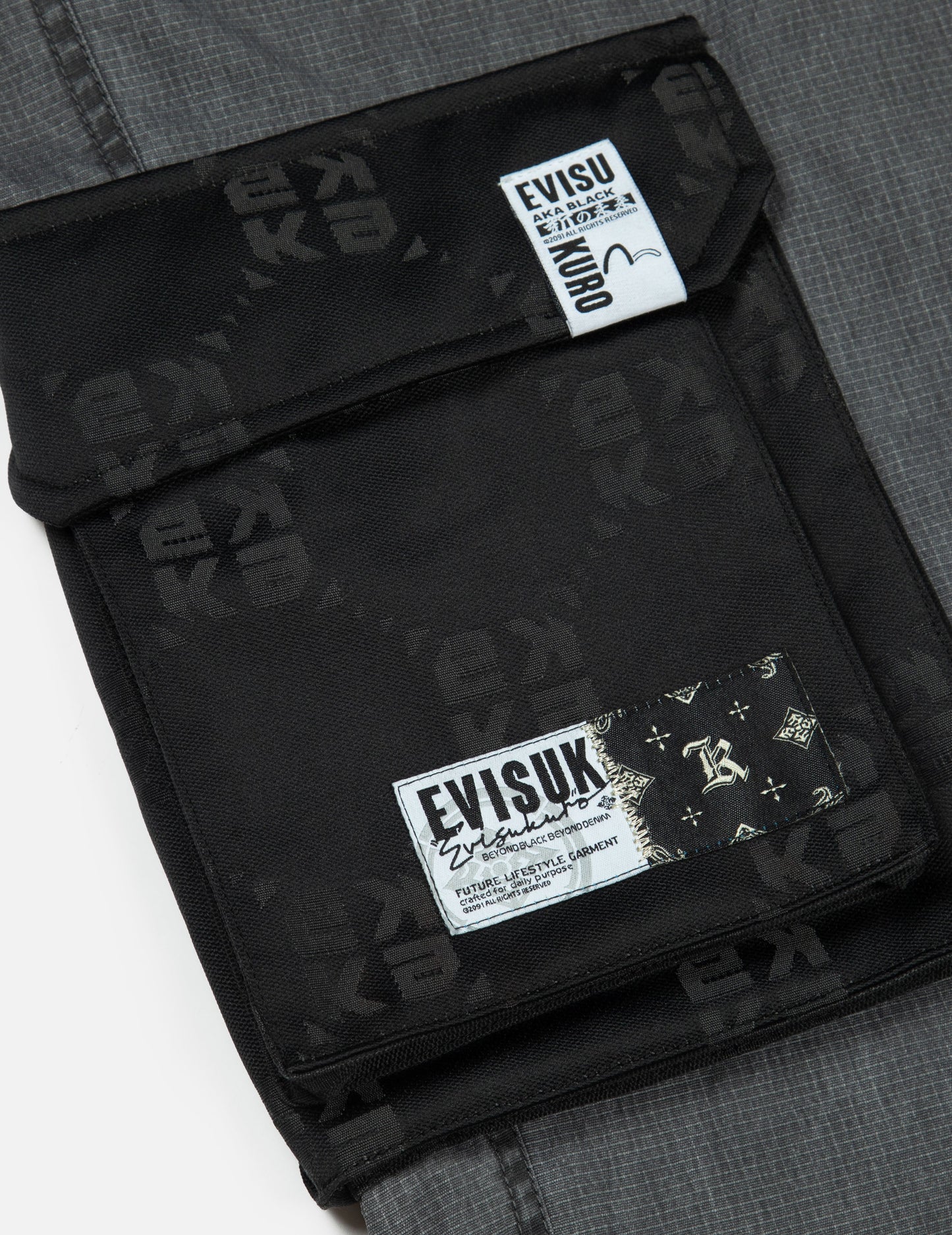 染色品牌商標口袋寬版束褲
