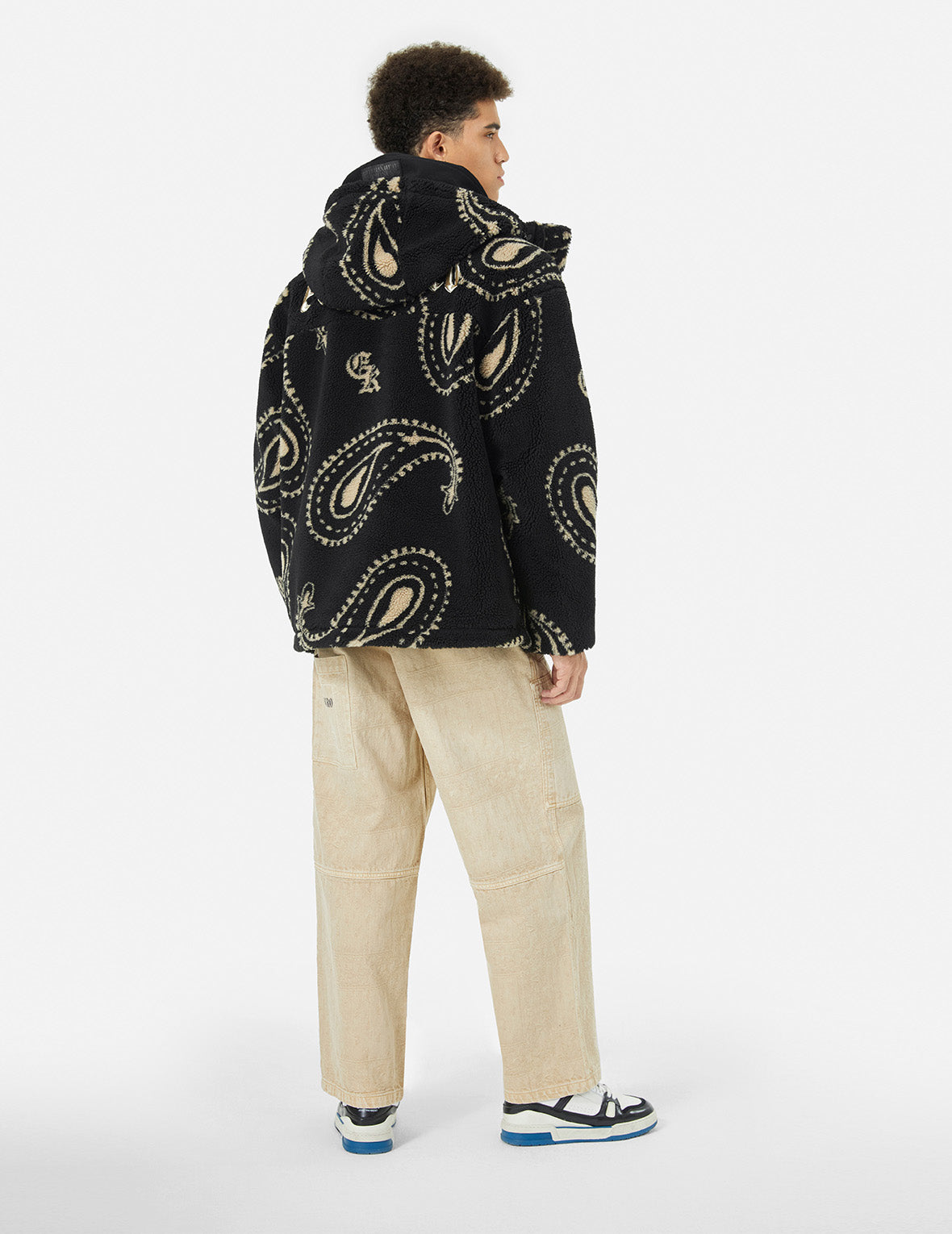 滿地腰果花寬版休閒搖粒絨連帽夾棉外套