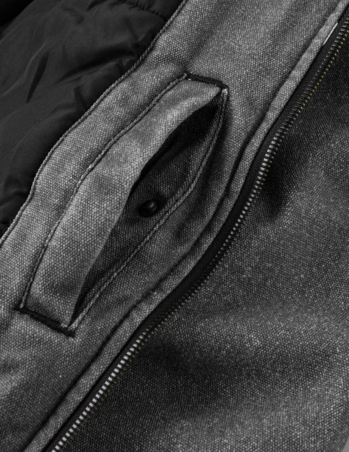 Distressed Print with Logo Embroidery Loose Fit Padded Boomer Jacket