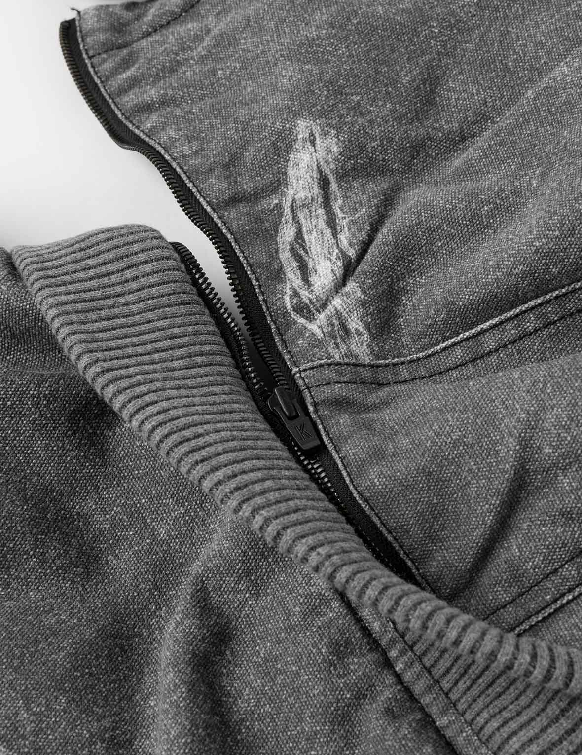 Distressed Print with Logo Embroidery Loose Fit Padded Boomer Jacket