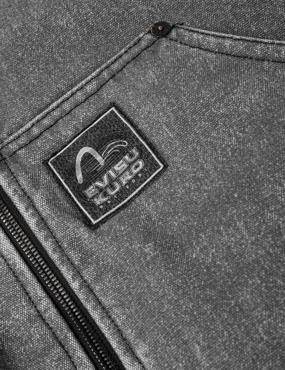 Distressed Print with Logo Embroidery Loose Fit Padded Boomer Jacket