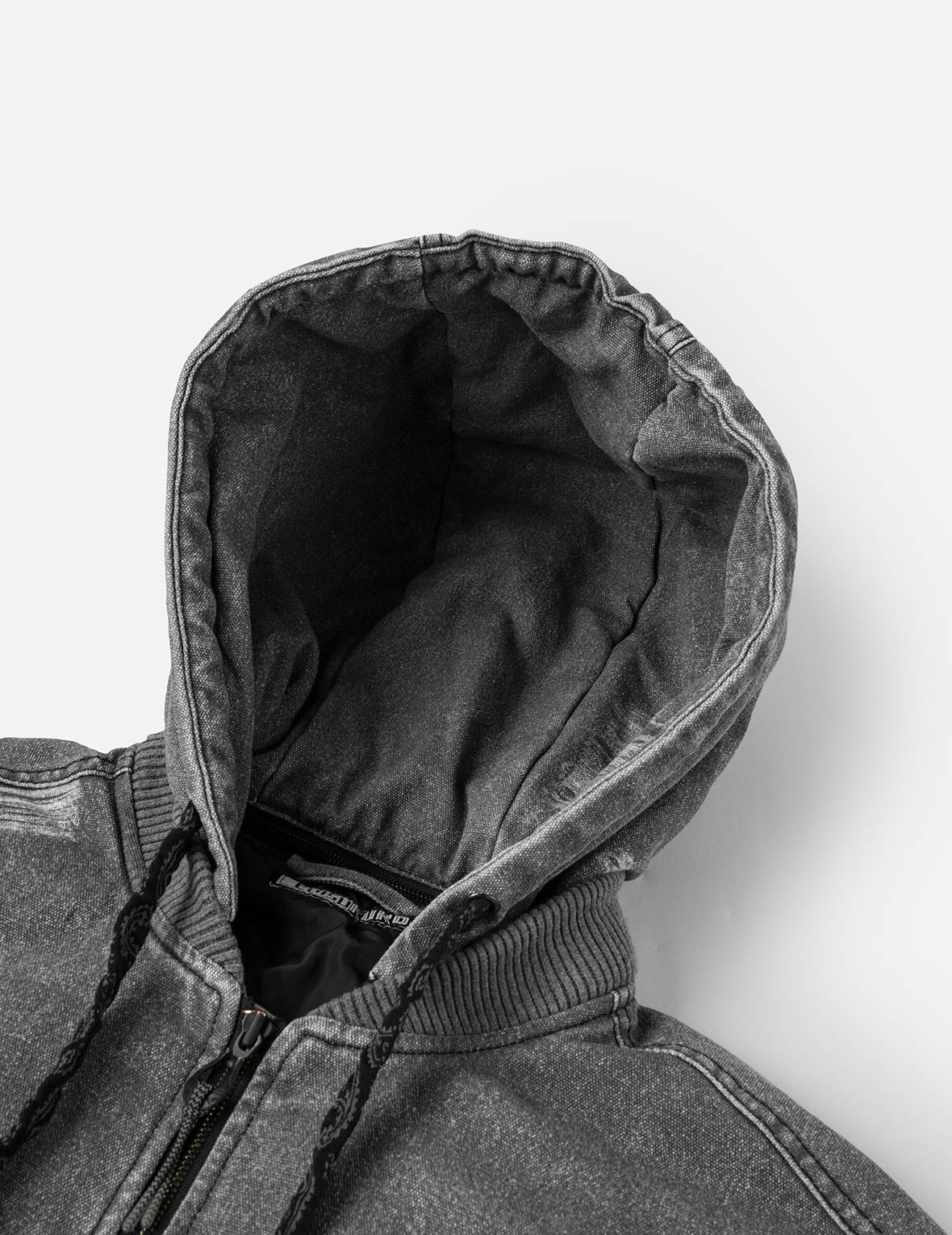 Distressed Print with Logo Embroidery Loose Fit Padded Boomer Jacket
