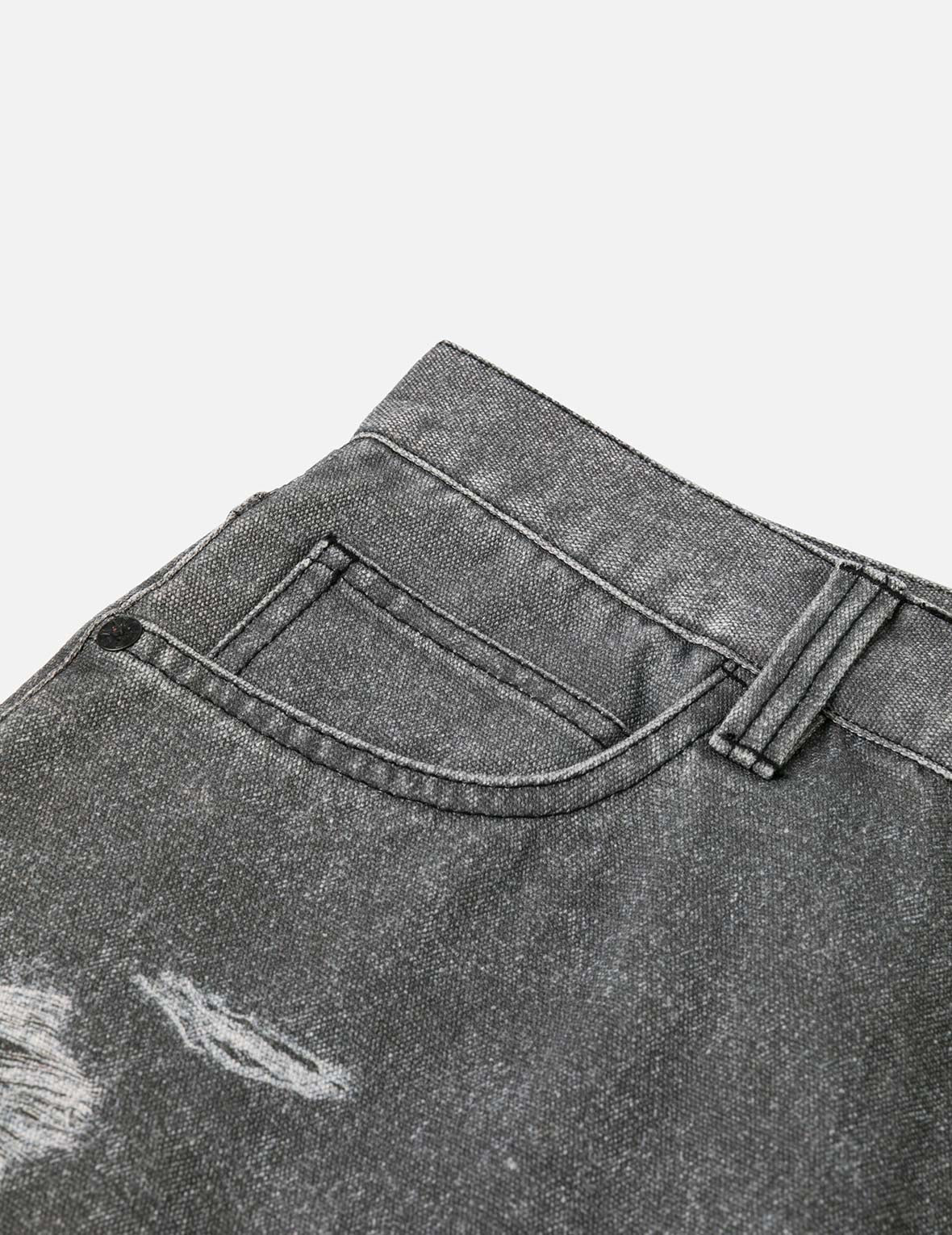 Distressed Print Relax Fit Pants