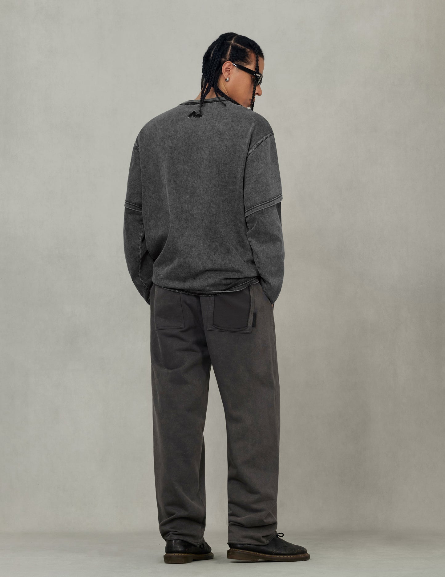 EVISUKURO Label and Seagull Print Oversized  2-in-1 long-sleeve T-shirt