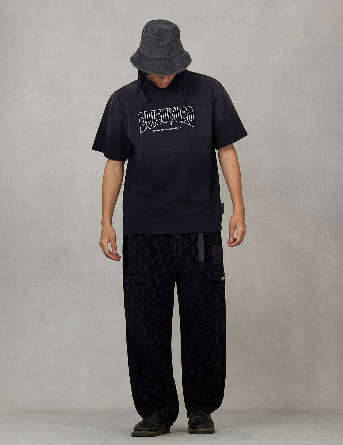 EVISUKURO Waffle Embroidery and Spray Dye Relax Fit T-shirt
