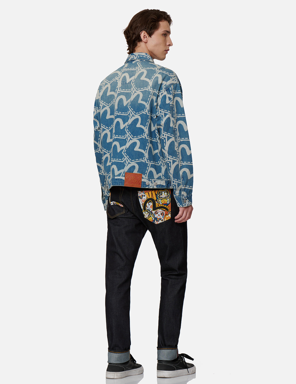 Allover Pocket Graphic Discharged Print Denim Jacket