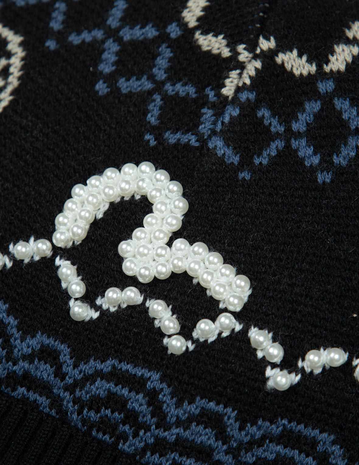 Fairisle Allover Jacquard with Pearl Stud Beanie