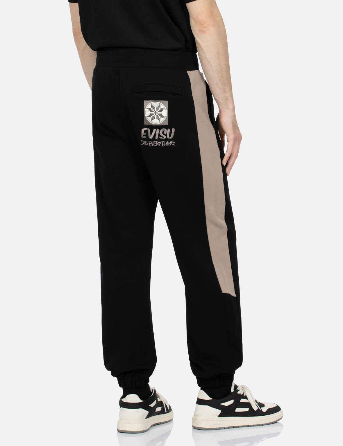 Fair Isle Pattern Kamon Embroidery Color-blocking Straight Fit Sweatpants