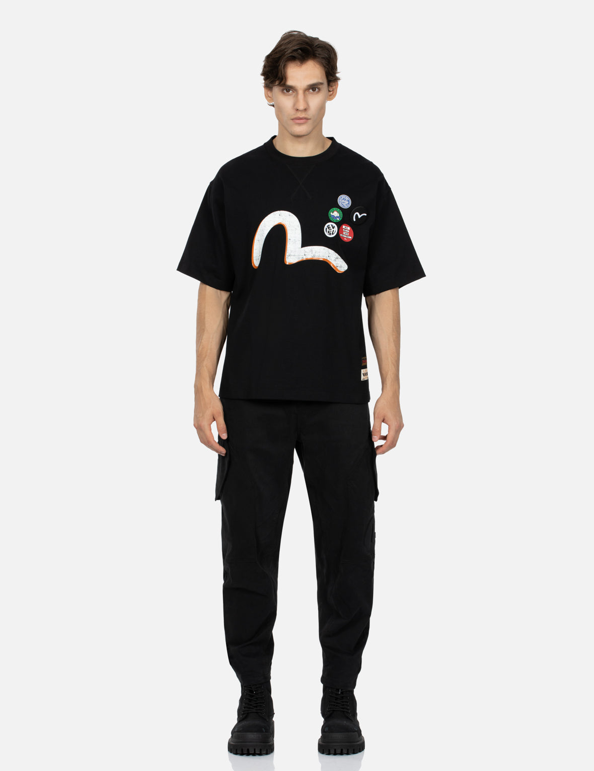 Multi Logo and Slogan Misty Print Relax Fit T-shirt