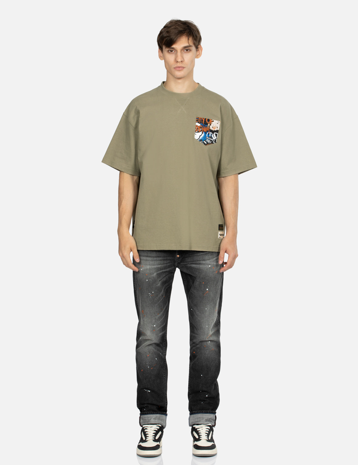 Kamon and Seagull Print Loose Fit T-shirt