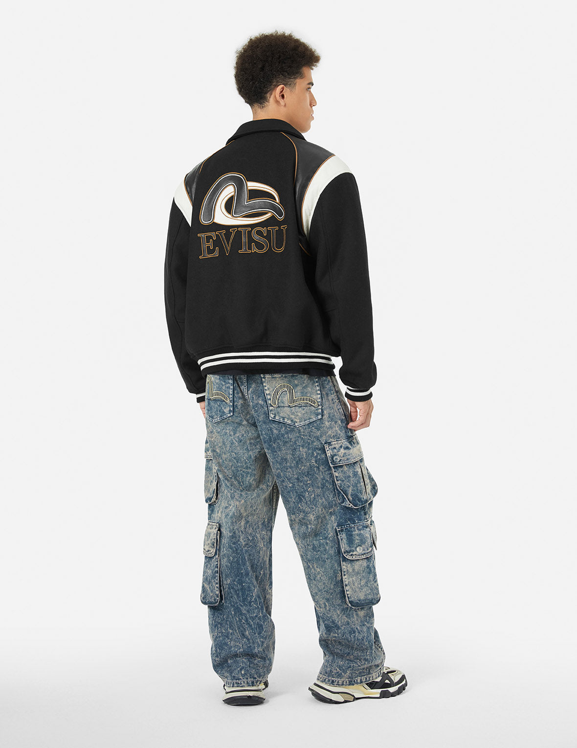 Logo and Seagull Applique Relax Fit Baseball Jacket