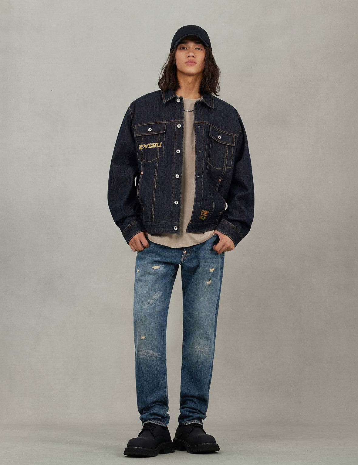 Grateful Crane Embroidery Relax Fit Denim Jacket