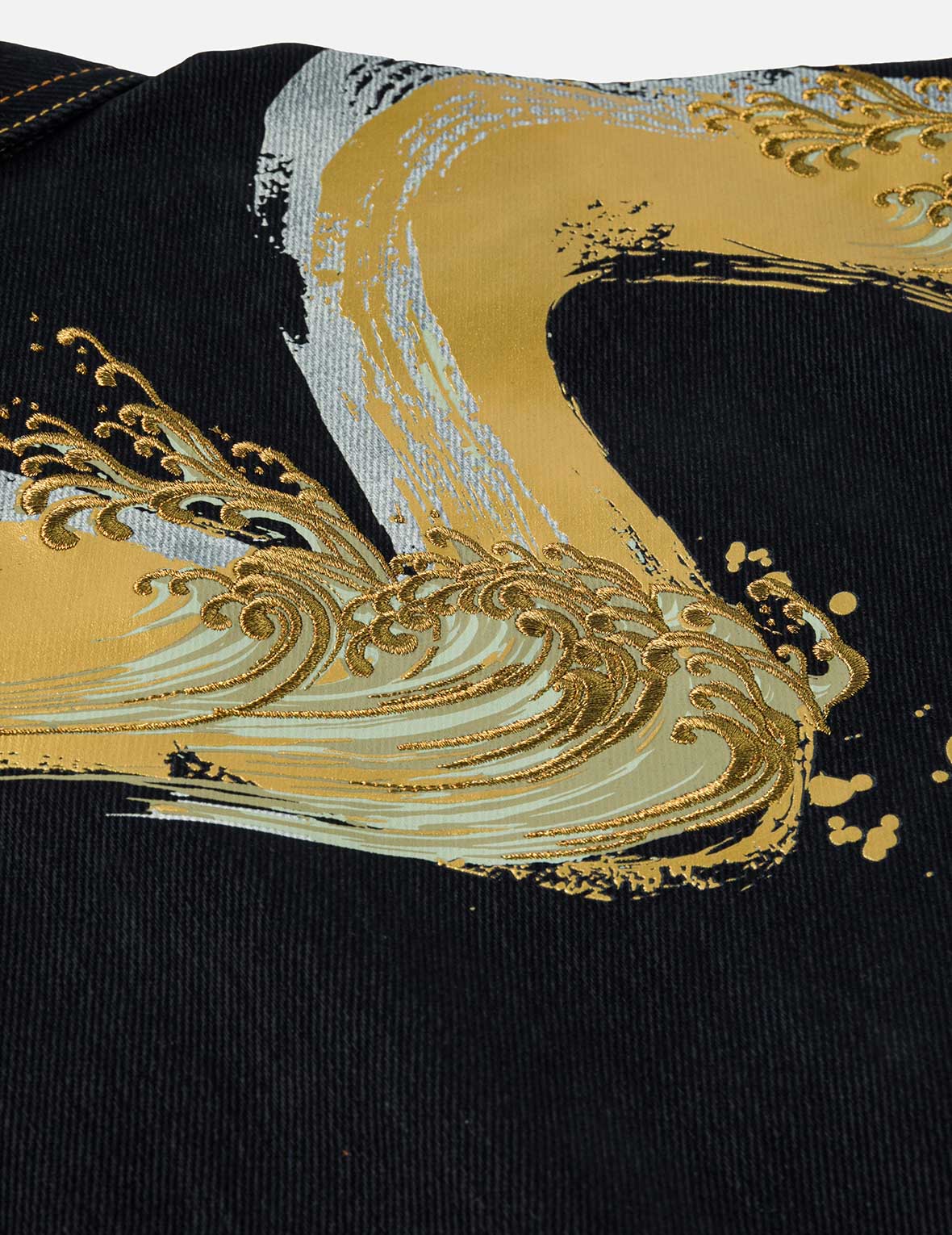 Brushstroke Daicock Print with Logo Embroidery Loose Fit Denim Jacket