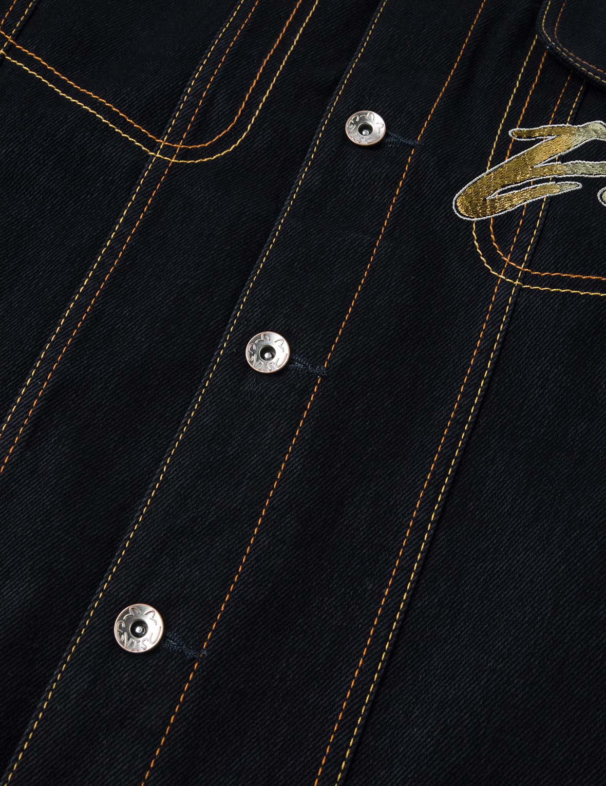 Brushstroke Daicock Print with Logo Embroidery Loose Fit Denim Jacket